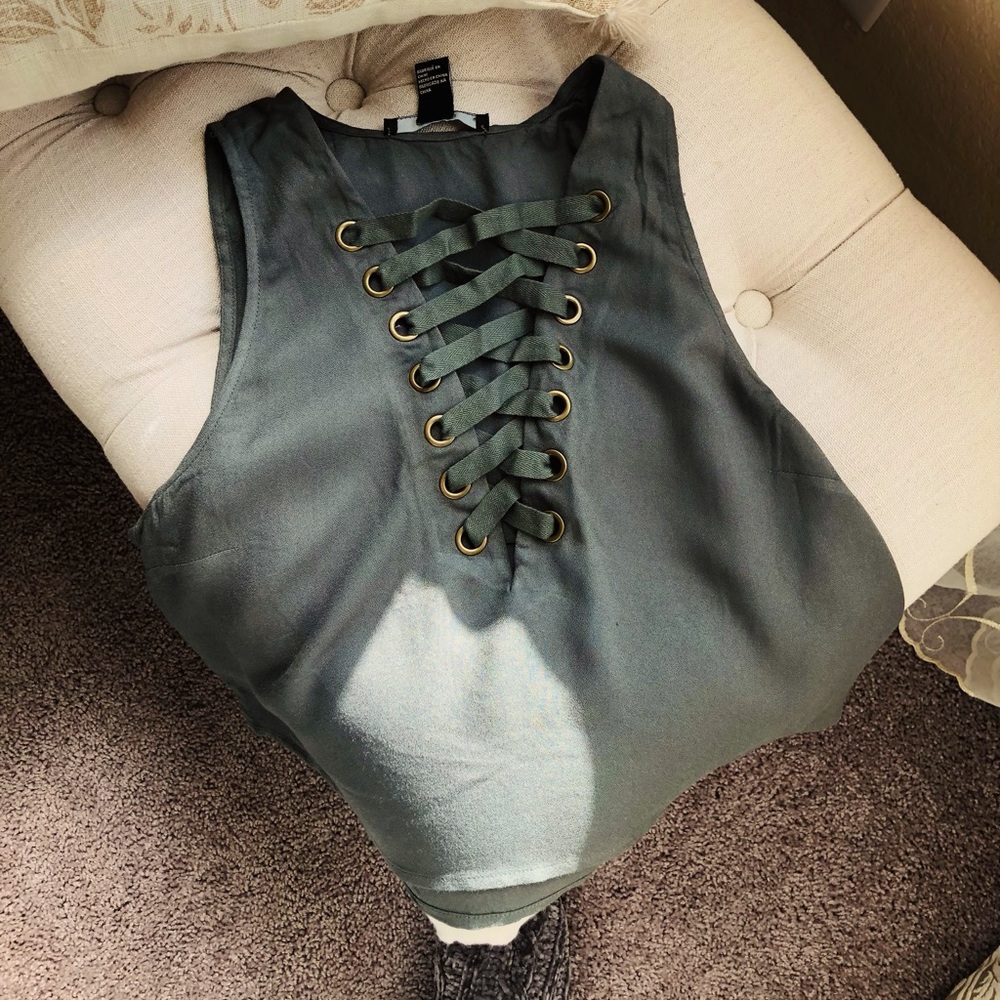 Olive Forever 21 lace up tank top size S
